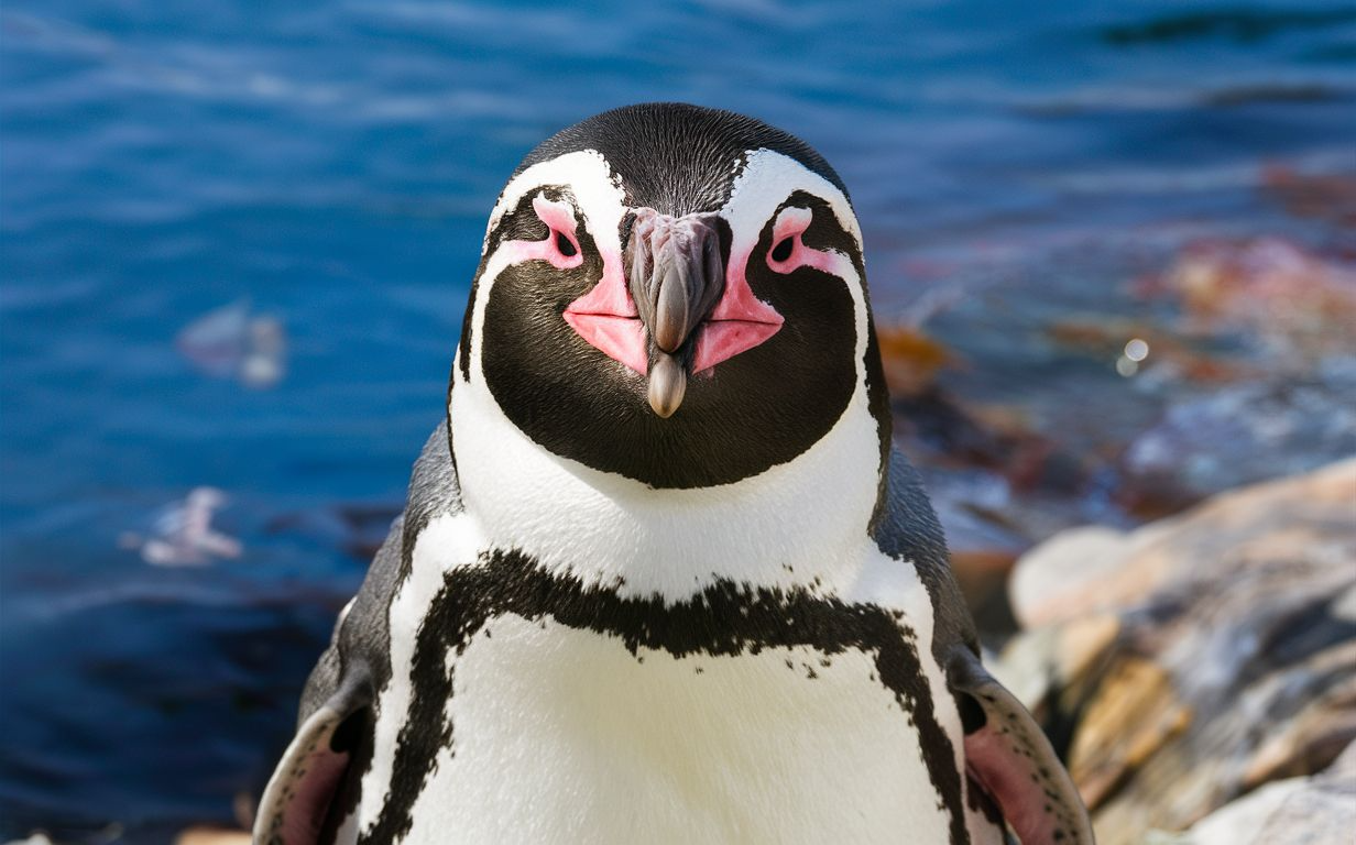 African Penguin has distinctive pink glands above its eyes.